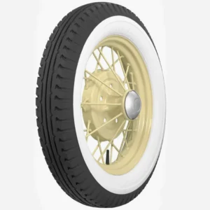 Classic whitewall tire and yellow wire-spoke rim