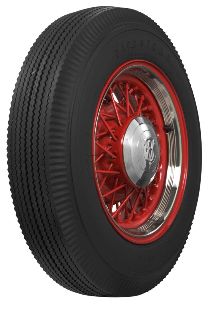 A black and red tire on a white background.