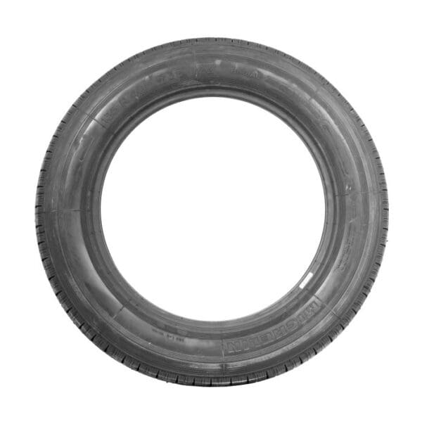 Black Michelin X car tire isolated on a white background, displaying tread and sidewall details.